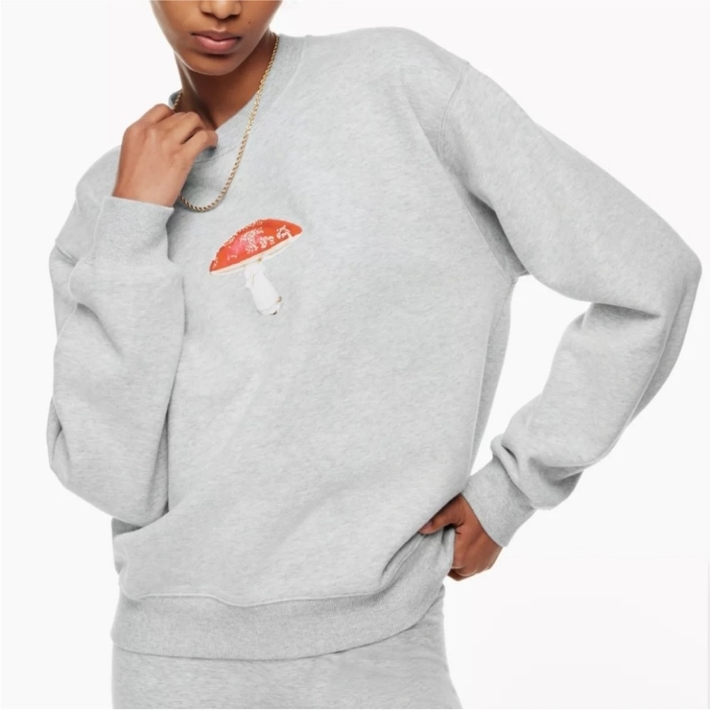 Gray Sweater with Red Mushroom Design